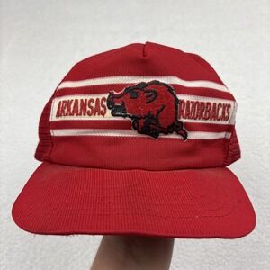 VINTAGE 80s Arkansas Razorbacks Snapback Hat Mesh Trucker Football Adjustable